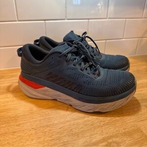Hoka One One Bondi 7 Blue Running Shoes Size 8 Men’s Blue Grey Red